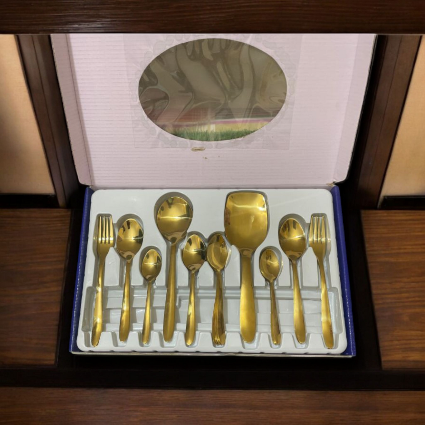 "Elegant Golden Stainless Steel Spoon Set – Luxury Dining Cutlery"