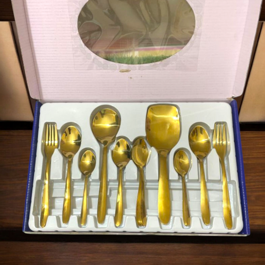 "Elegant Golden Stainless Steel Spoon Set – Luxury Dining Cutlery"